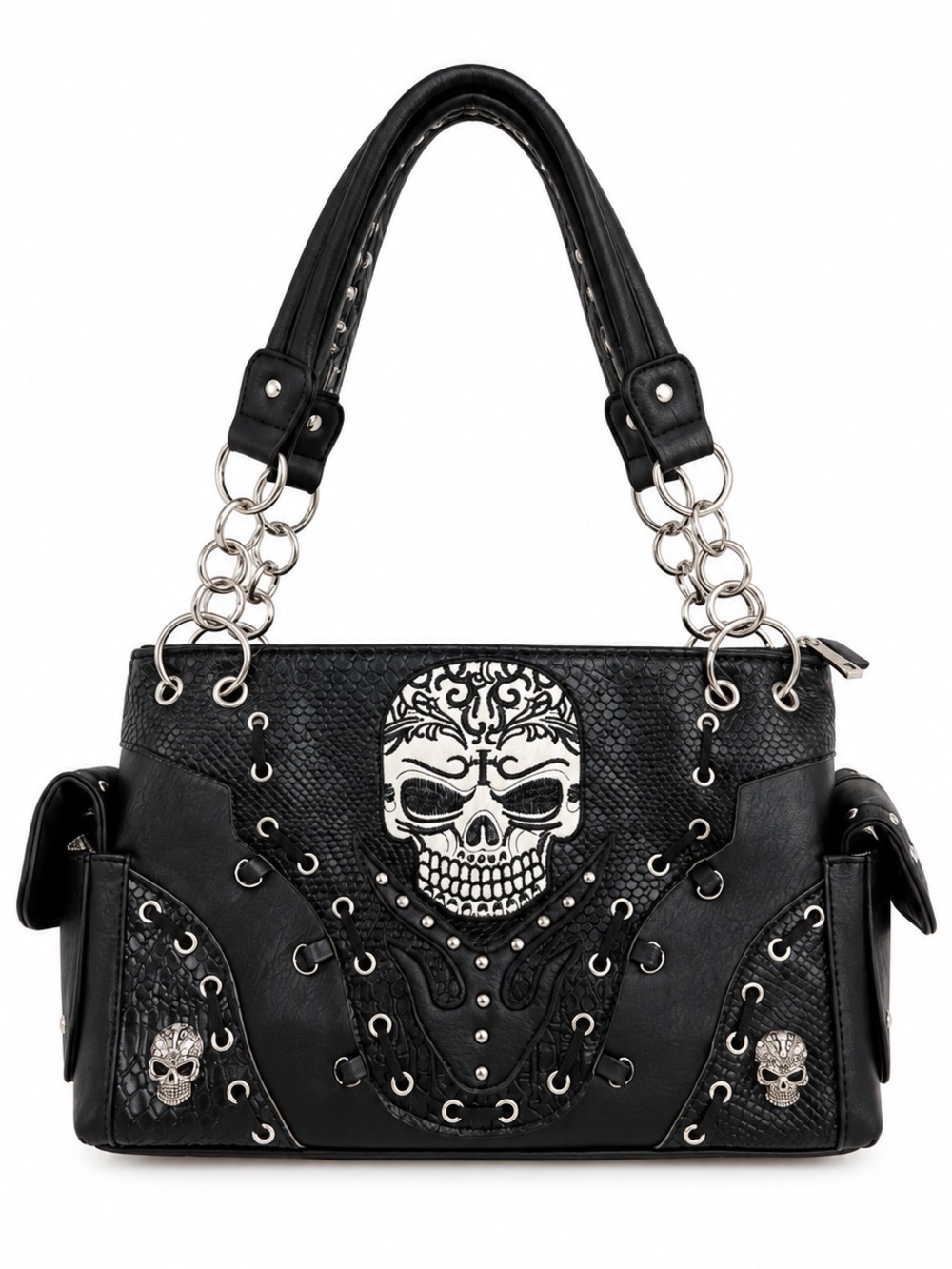 Texas West Western Sugar Skull Black faux concealed Carry Purse Handbag new